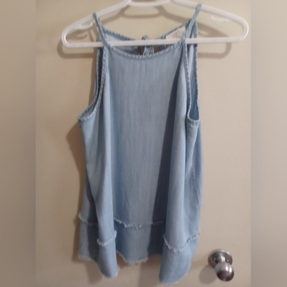 Loft Women's Outlet Tie Neck Denim Style Chambray Tank Top Sz M Lyocell